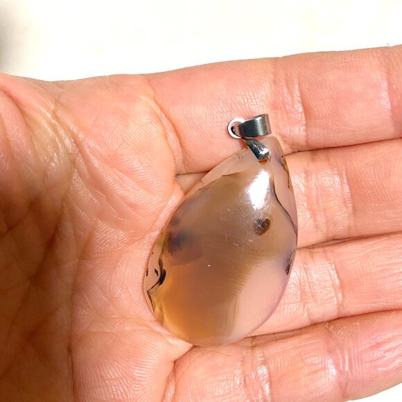 Natural Earthy Montana Moss Agate Pendant, Large Water-drop Genuine Gemstone - Picture 13 of 13